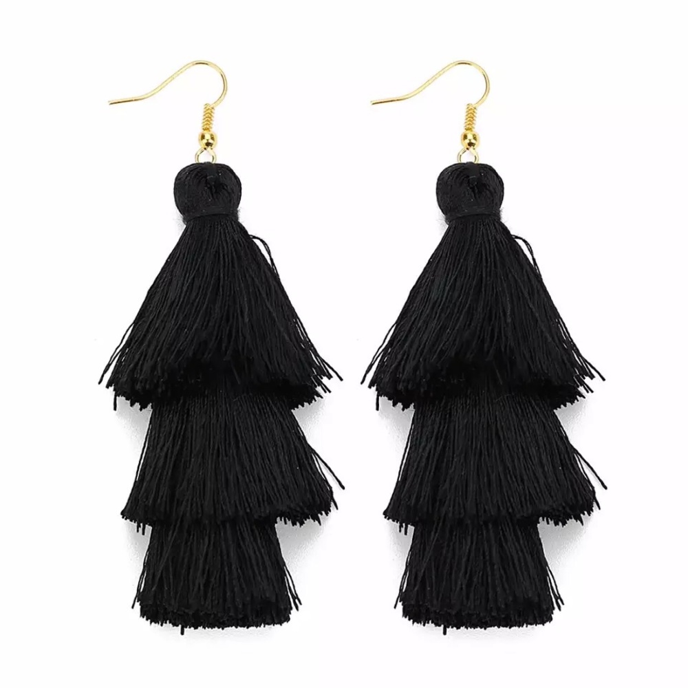 Black ‘Onyx’ Tassel Earrings Bohemian Boho